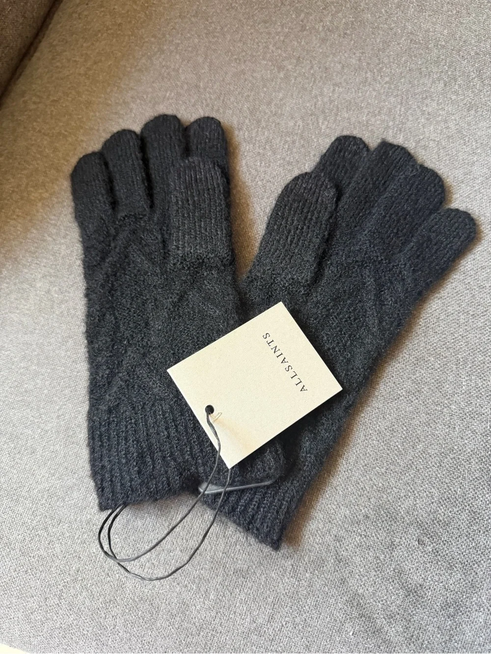 All Saints Black Black Cable Knit Gloves NWT